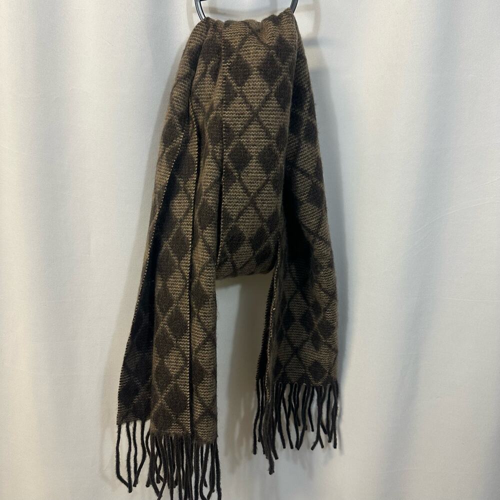Club Room 100% Cashmere Brown Camel Diamond Fringe Scarf